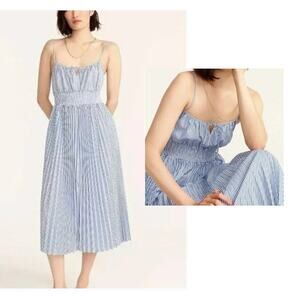 J. Crew Flowy Smocked-Waist Pleated Blue and White Stripe Mini Dress, Size 2